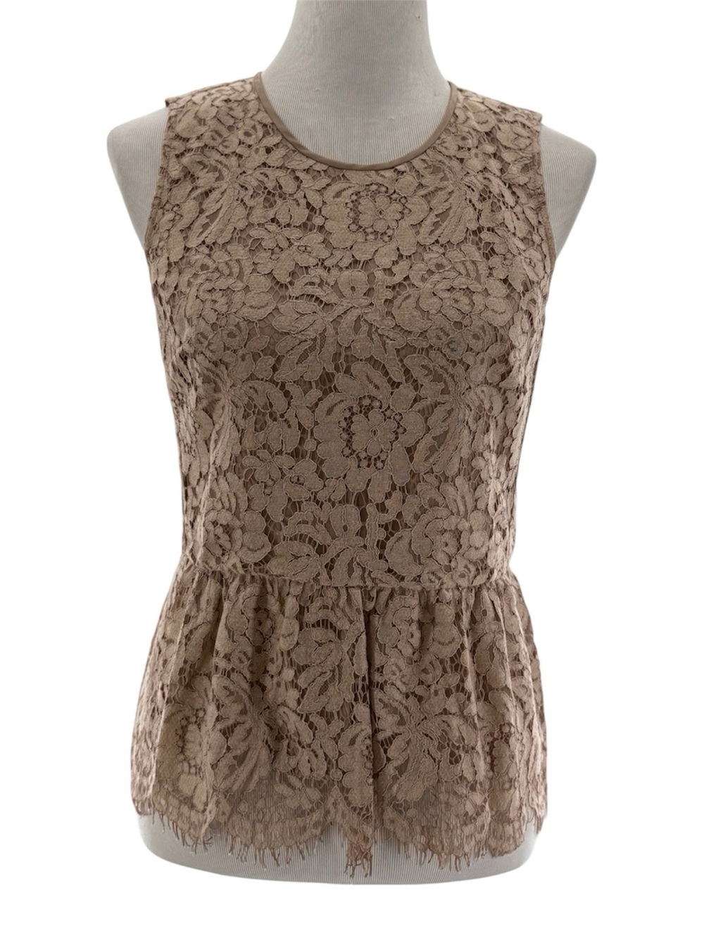 J.Crew Lace Peplum Top Size 4 Beige Taupe Floral Lace Sleeveless